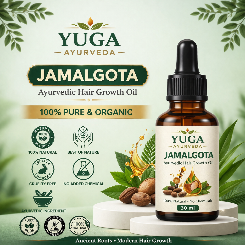 YUGA AYURVEDA Jamalgota Hair Growth Oil | Ayurvedic Hairs Growth Oil | With Amla, Yastimadhu, Camphor, Rosemary, Jatamansi & Bhringraj - 30ml