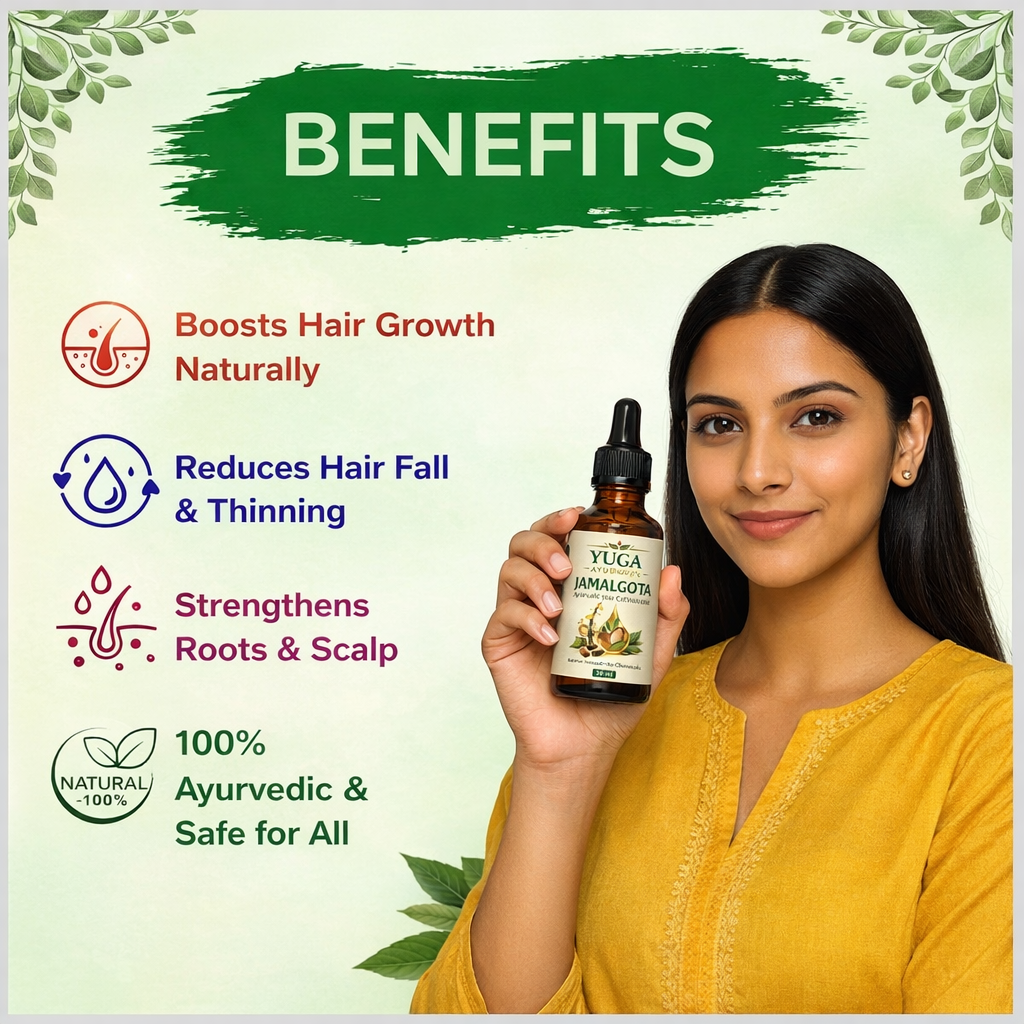 YUGA AYURVEDA Jamalgota Hair Growth Oil | Ayurvedic Hairs Growth Oil | With Amla, Yastimadhu, Camphor, Rosemary, Jatamansi & Bhringraj - 30ml
