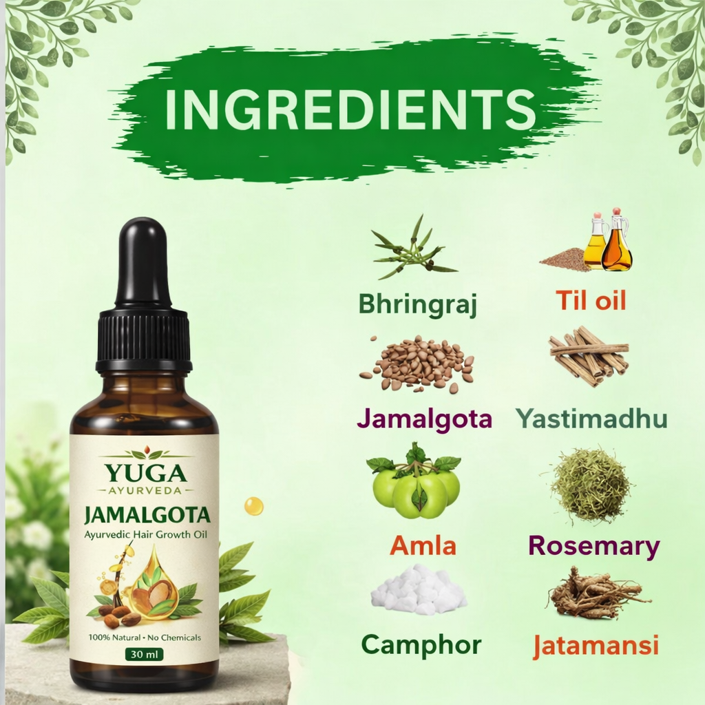 YUGA AYURVEDA Jamalgota Hair Growth Oil | Ayurvedic Hairs Growth Oil | With Amla, Yastimadhu, Camphor, Rosemary, Jatamansi & Bhringraj - 30ml